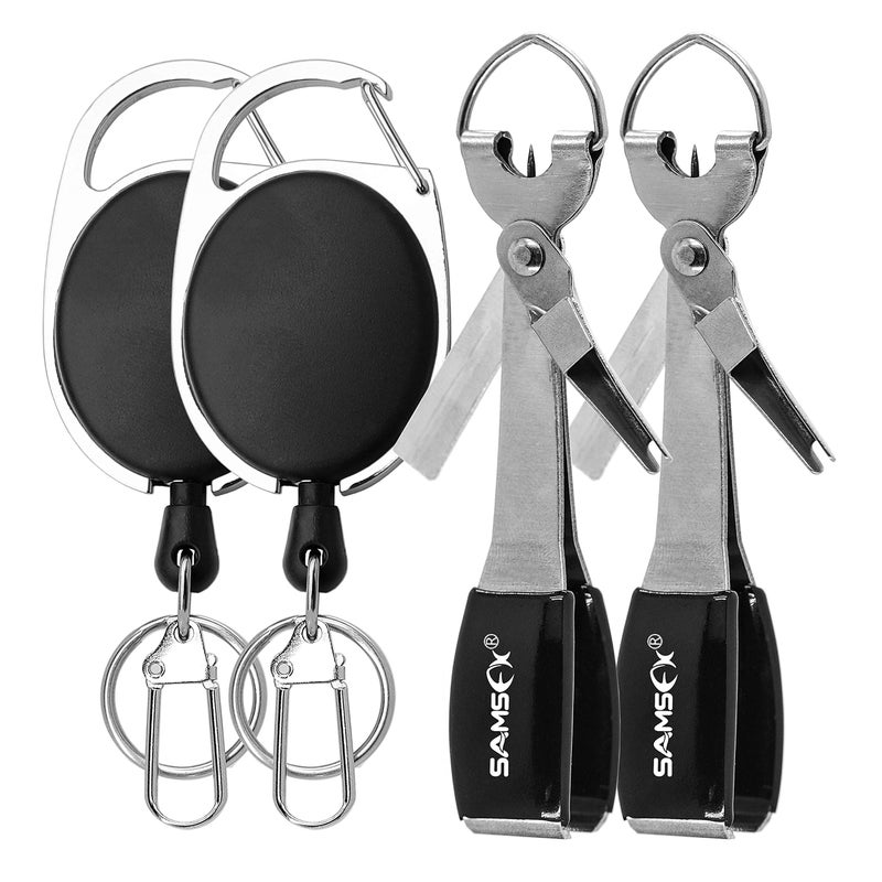 SAMSFX Fishing Quick Knot Tying Tool 3.7" Large Size 4 in 1 Mono Line Clipper with Zinger Retractor Combo - Image 1